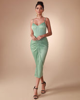 Strappy Satin Corset Ruched Midi Dress Ins Street